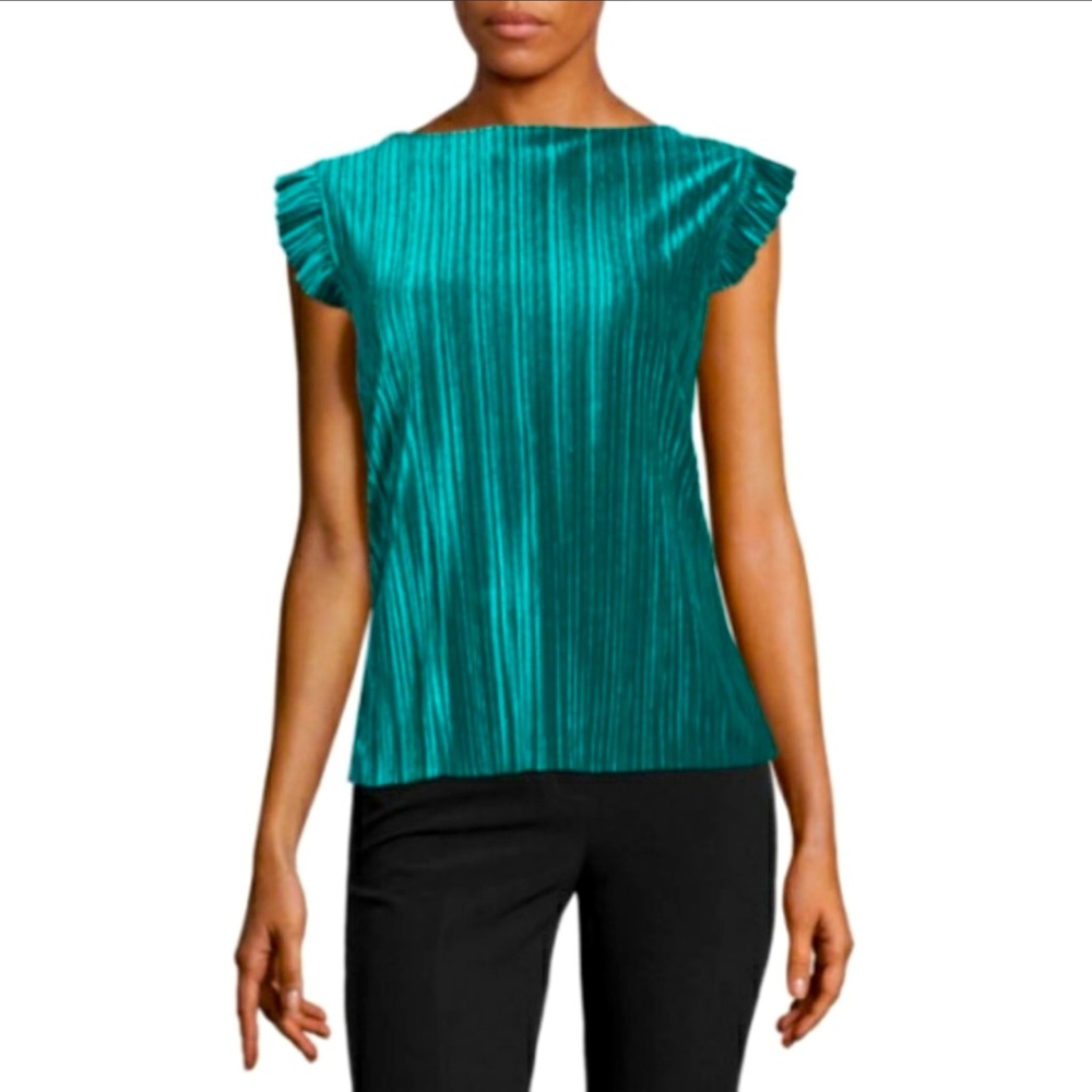 Worthington Pleated Velvet Top Green XL